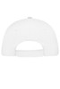 A white 5 panel sandwich cap featuring a flat brim and an adjustable strap at the back. It has a logo on the side.