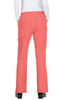 A pair of coral pants with a fitted style, featuring pockets and a waistband, viewed from the back.