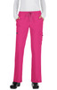 A pair of pink pants with pockets and a drawstring waist, designed for casual wear.