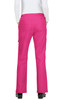 Pink pants with a flared design and back pockets, featuring a logo on the right side.