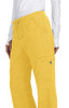 Holly Pant in bright yellow with a drawstring waistband and side pockets, featuring a small logo on the pocket.