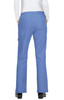 A pair of women's pants in light blue, featuring a straight leg design and rear pockets.