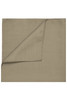 A bandana in a muted beige colour, featuring a smooth, folded texture and a simple branding logo.