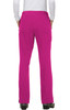 Fuchsia pants viewed from the back, featuring a pocket detail and a straight-leg cut. The image includes a logo.