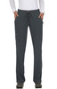 A pair of dark grey pants with an elastic waistband and pockets, designed for comfort and utility.