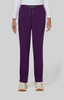 A pair of purple trousers with a drawstring waist, featuring a zip pocket on one side.