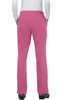 A pair of pink pants with multiple pockets, viewed from the back, worn by a person in a white top.