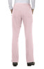 A pair of pink pants with a straight-leg design and rear pockets, viewed from the back.