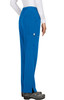 Blue pants featuring a side pocket and a straight leg design, with a relaxed fit and a split hem.