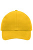 A yellow six-panel cotton cap with an adjustable strap and a logo.