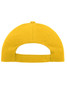 A yellow 6 panel cap made of heavy cotton, featuring an adjustable back strap and a logo.