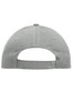 A grey heavy cotton 6 panel cap featuring a rear adjustable strap and button on top. It includes a logo.