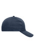 A navy blue 6 panel cap made from heavy cotton, featuring a logo on the front.