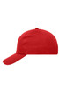 A red heavy cotton six-panel cap with a curved brim and an embroidered logo.