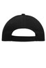 A black 5-panel cap made from heavy cotton, featuring a back strap for adjustable fit. It includes a logo.