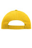 A yellow 5 panel cap made from heavy cotton, featuring an adjustable back strap and a logo.