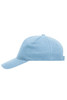 A light blue 5 panel cap made of heavy cotton, featuring a curved brim and an adjustable strap.