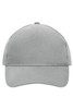 A grey 5 panel cap made of heavy cotton, featuring a branding logo on the front.