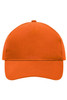 An orange 5-panel cap made of heavy cotton, featuring a curved brim and a logo on the front.