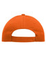 An orange 5 Panel Cap with a rear adjustable strap and a button on top, featuring a logo.