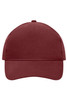 A heavy cotton 5 panel cap in burgundy with a structured design and a logo on the front.