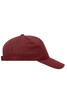 A maroon 5 panel cap made from heavy cotton, featuring a back strap and a logo.