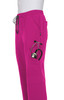 A pair of vibrant pink jogger pants features a pocket with a stethoscope. The pants have an elastic waistband and drawstring.