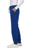 A pair of royal blue jogger pants with an elastic waistband and side pockets, displayed on a model.