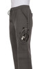 A pair of dark grey jogger pants with pockets, featuring a drawstring waist and a stethoscope clipped to the side.