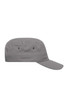 A military cap in grey featuring a flat top and a curved brim, with ventilation eyelets.