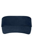 A navy blue sunvisor with a wide brim and adjustable band. It features a logo on the front.