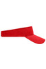 A red sun visor with a wide brim and adjustable strap. It features a logo on the side.