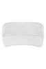 A white sun visor featuring a wide brim and an adjustable band, with a logo on the side.