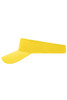 A yellow sun visor with a wide brim and an adjustable band. It features a branding logo.