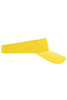 A bright yellow sun visor featuring a wide brim and an adjustable band, with a logo on the side.