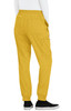 A pair of yellow jogger pants with a back pocket, featuring an elasticated waistband and tapered legs.