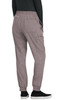 A pair of light mauve jogger pants viewed from the back, featuring an elastic waistband and pockets.