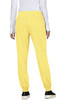 A pair of yellow jogger pants with an elastic waistband and back pockets, viewed from the rear.