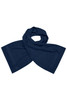 A navy sport towel folded to display its rectangular shape, featuring a subtle texture and a logo.