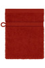 A red flannel towel with a textured surface and a loop for hanging. Features a simple, solid design.