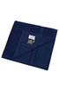 A navy hand towel featuring a plain texture and a logo on the corner.