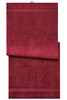 A deep red sauna sheet with a smooth texture, featuring a simple design and a hanging loop.