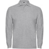 A grey long sleeve polo shirt with a collar and a logo on the chest.