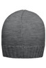 A grey ribbed beanie with a snug fit, featuring a knitted texture throughout.