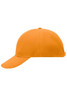 An orange six-panel cap with a curved brim and a logo on the side.