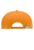 An orange six-panel cap with a curved peak and an adjustable strap at the back. It features a logo on the side.