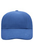 A blue six-panel cap featuring a structured design and a logo at the front.