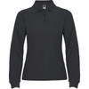 A long sleeve polo shirt in black featuring a collar and a logo on the chest area.