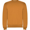 A mustard-coloured sweatshirt with a round neckline and long sleeves, featuring a logo.