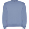 A blue sweatshirt with a round neck and long sleeves, featuring a logo on the front. 